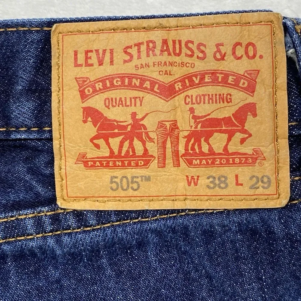 Levis 505 Jeans Mens 38x29‎ Regular Fit Straight Leg dark blue denim